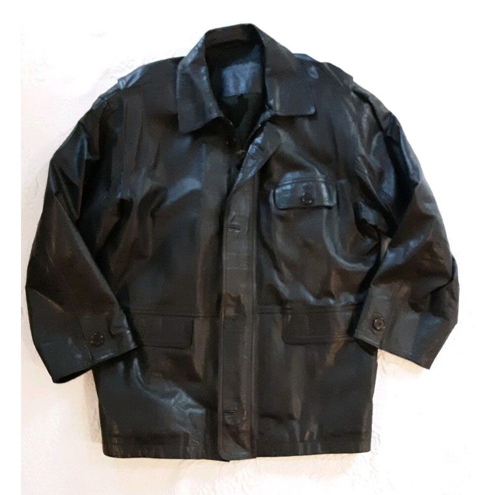 Amber collection New york Leather Jacket Mens Size X1 Black Button Up & Zip Vtg